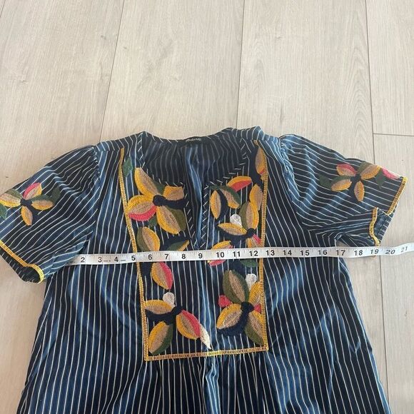 Madewell Fable Cotton Blue Stripe Floral Embroidered Top Size xs - Picture 3 of 9